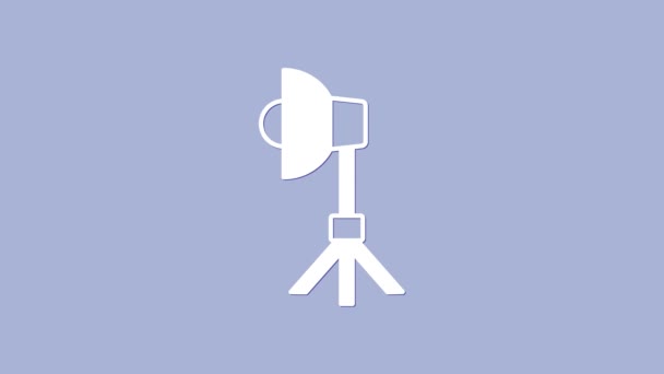 Ampoule Studio blanche dans une icône softbox isolée sur fond violet. Conception de réflexion d'ombre. Animation graphique de mouvement vidéo 4K — Video