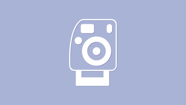 White Photo camera icon isolated on purple background. Foto camera. Digital photography. 4K Video motion graphic animation — Stock Video