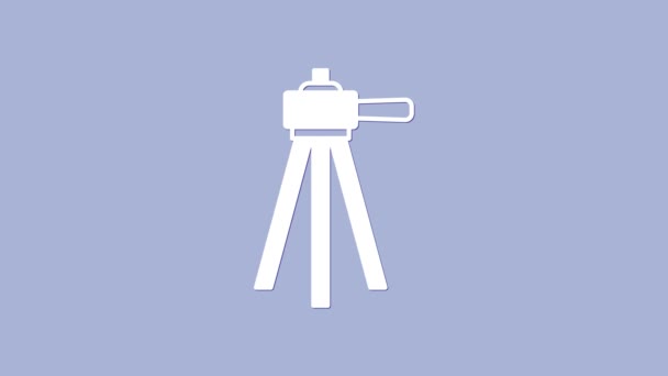 Icono del trípode blanco aislado sobre fondo púrpura. Animación gráfica de vídeo 4K — Vídeo de stock