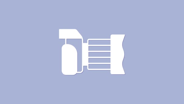 Icona della fotocamera fotografica bianca isolata su sfondo viola. Foto camera. Fotografia digitale. Animazione grafica 4K Video motion — Video Stock