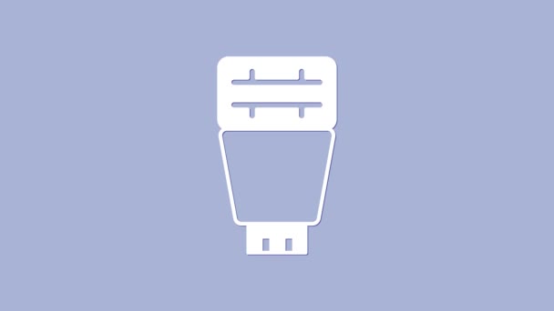 Icono de flash de cámara fotográfica blanca aislado sobre fondo púrpura. Animación gráfica de vídeo 4K — Vídeo de stock