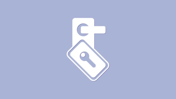 Verrouillage de porte numérique blanc avec technologie sans fil pour déverrouiller l'icône isolée sur fond violet. Poignée de porte. Sécurité maison intelligente. Animation graphique de mouvement vidéo 4K — Video