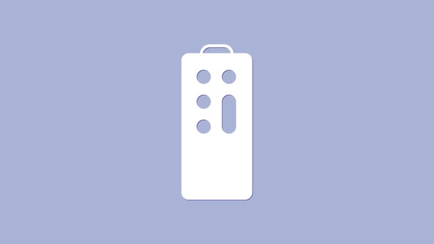 Icono de control remoto blanco aislado sobre fondo púrpura. Animación gráfica de vídeo 4K — Vídeo de stock