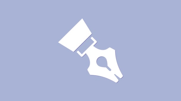 White Fountain Pen Feder Symbol isoliert auf lila Hintergrund. Stift-Werkzeug-Zeichen. 4K Video Motion Grafik Animation — Stockvideo