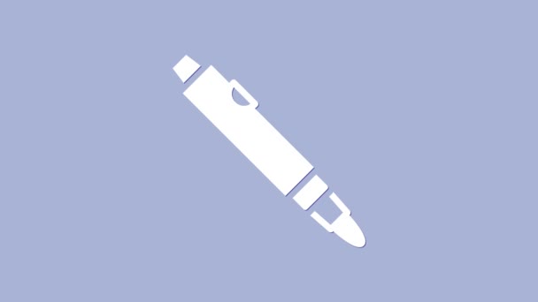 Ícone caneta marcador branco isolado no fundo roxo. Animação gráfica em movimento de vídeo 4K — Vídeo de Stock