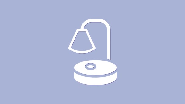Icono de lámpara de mesa blanca aislada sobre fondo púrpura. Lámpara de escritorio. Animación gráfica de vídeo 4K — Vídeo de stock