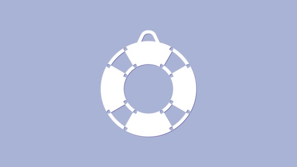 Иконка "Белый спасательный круг" выделена на фиолетовом фоне. Символ пояса. Видеографическая анимация 4K — стоковое видео