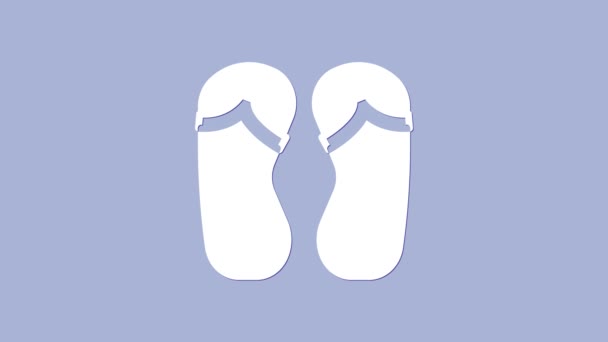 Witte Flip flops pictogram geïsoleerd op paarse achtergrond. Strandslippers tekenen. 4K Video motion grafische animatie — Stockvideo