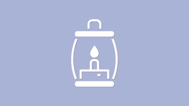Biała ikona latarni Camping odizolowana na fioletowym tle. Wesołego Halloween. 4K Animacja graficzna ruchu wideo — Wideo stockowe