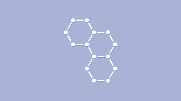 Ícone de fórmula química branca isolado no fundo roxo. Hexágono abstrato para inovação medicina, saúde, pesquisa e ciência. Animação gráfica em movimento de vídeo 4K — Vídeo de Stock