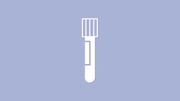 White Test tube and flask chemical laboratory test icon isolated on purple background. Laboratory glassware sign. 4K Video motion graphic animation — Stock Video