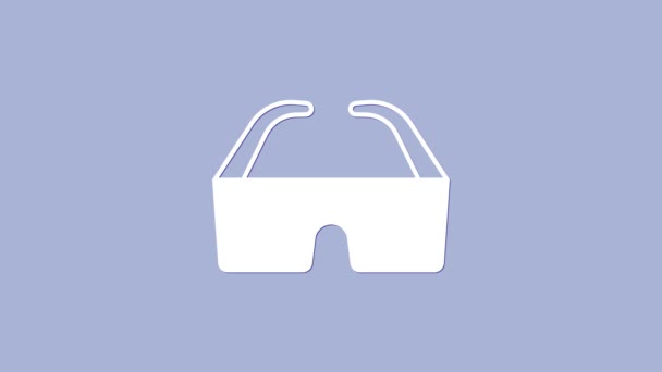 白の安全ゴーグルのガラスのアイコンは、紫色の背景に隔離された。4Kビデオモーショングラフィックアニメーション — ストック動画