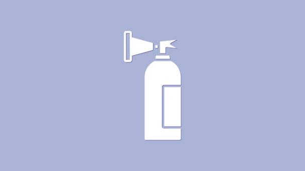 White Fire extinguisher icon isolated on purple background. 4K Video motion graphic animation — Stock Video