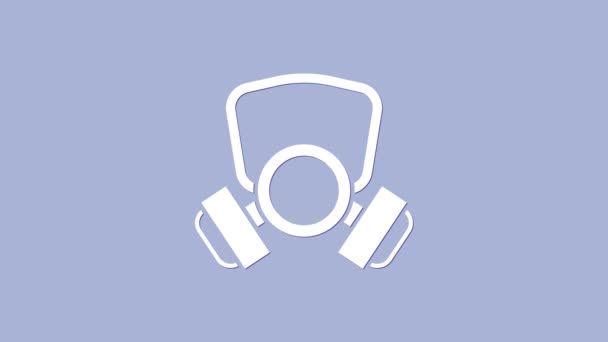 Значок маски белого газа выделен на фиолетовом фоне. Знак респиратора. Видеографическая анимация 4K — стоковое видео