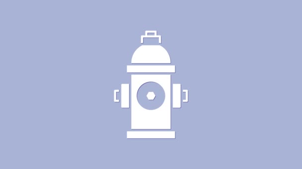 Bílý požární hydrant ikona izolované na fialovém pozadí. Grafická animace pohybu videa 4K — Stock video