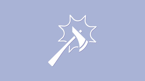 Witte brandweerbijl pictogram geïsoleerd op paarse achtergrond. Brandbijl. 4K Video motion grafische animatie — Stockvideo