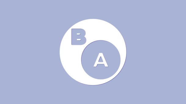 Sottoinsiemi bianchi, matematica, a è un sottoinsieme dell'icona b isolato su sfondo viola. Animazione grafica 4K Video motion — Video Stock