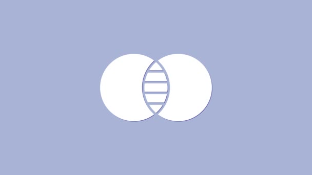 Blanco Matemáticas establece A y B icono aislado sobre fondo púrpura. Diferencia simétrica. Animación gráfica de vídeo 4K — Vídeo de stock