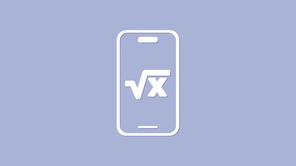 Vit fyrkantig rot av x glyf ikon isolerad på lila bakgrund. Matematiskt uttryck. 4K Video motion grafisk animation — Stockvideo