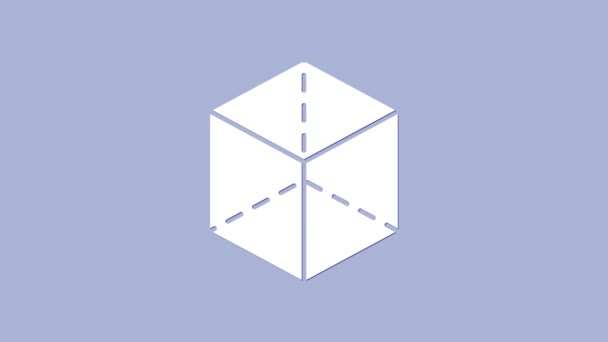 Figura geométrica branca Ícone de cubo isolado em fundo roxo. Forma abstrata. Ornamento geométrico. Animação gráfica em movimento de vídeo 4K — Vídeo de Stock