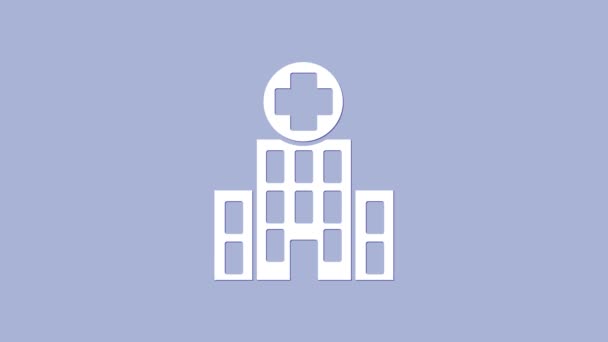 White Medical hospital building with cross icon isolated on purple background. Medical center. Health care. 4K Video motion graphic animation — Stock Video