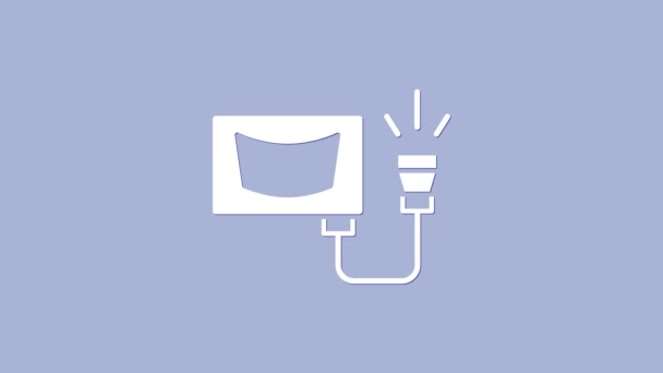 Witte echografie pictogram geïsoleerd op paarse achtergrond. Medische apparatuur. 4K Video motion grafische animatie — Stockvideo