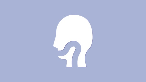 Biała ikona ból gardła izolowane na fioletowym tle. Ból gardła. Grypa, grypa, grypa, angina. Opieka zdrowotna i medyczna. 4K Animacja graficzna ruchu wideo — Wideo stockowe