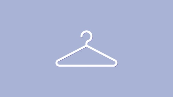 Percha blanca icono armario aislado sobre fondo púrpura. Icono del guardarropa. Símbolo de servicio de ropa. Señal de colgador de lavandería. Animación gráfica de vídeo 4K — Vídeos de Stock