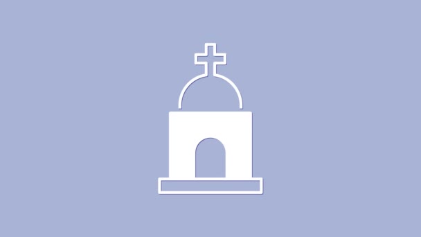 Icono de la cripta blanca antigua aislado sobre fondo púrpura. Símbolo del cementerio. Osario o cripta para el entierro del difunto. Animación gráfica de vídeo 4K — Vídeo de stock
