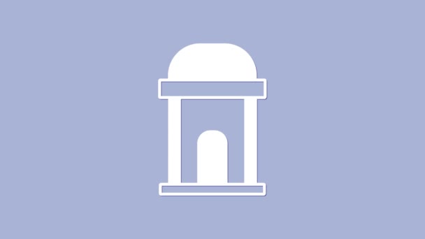 Icona vecchia cripta bianca isolata su sfondo viola. Simbolo del cimitero. Ossario o cripta per sepoltura di defunti. Animazione grafica 4K Video motion — Video Stock
