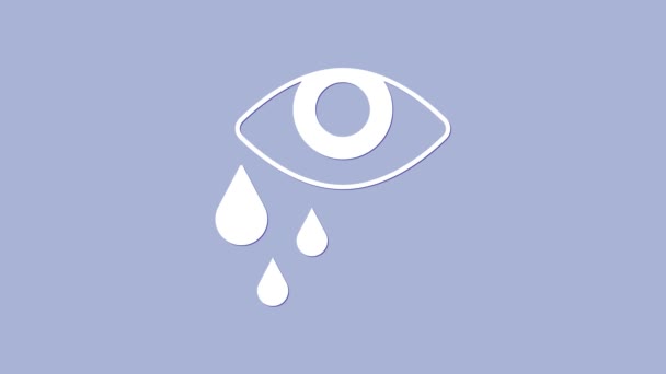 White Tear cry eye icon isolated on purple background. 4K Video motion graphic animation — Stock Video