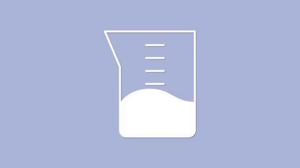 Bílé laboratorní sklo nebo kádinka ikona izolované na fialovém pozadí. Grafická animace pohybu videa 4K — Stock video