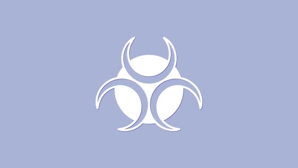 Symbole blanc Biohazard icône isolée sur fond violet. Animation graphique de mouvement vidéo 4K — Video