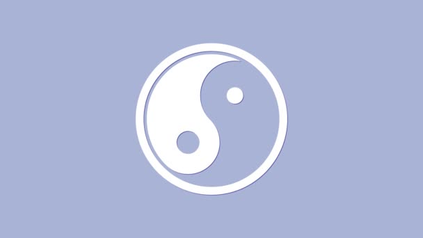 Biały symbol Yin Yang harmonii i równowagi ikony izolowane na fioletowym tle. 4K Animacja graficzna ruchu wideo — Wideo stockowe