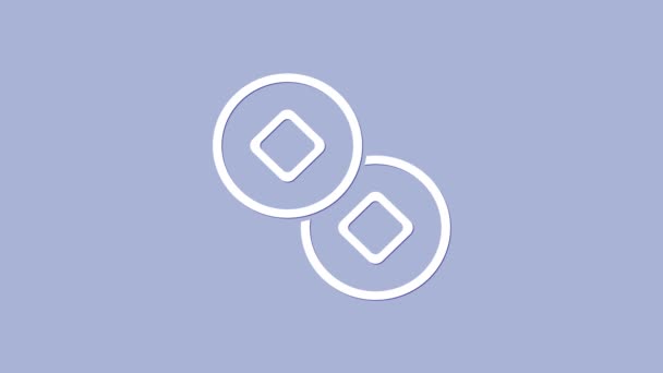 Icona simbolo della valuta Yuan cinese bianca isolata su sfondo viola. Soldi della moneta. Bancario segno di valuta. Simbolo contanti. Animazione grafica 4K Video motion — Video Stock