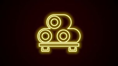 Kesme tahtası simgesinde parlayan neon hattı Sushi siyah arkaplanda izole edildi. Tahtada Asya yemeği suşisi. 4K Video hareketli grafik canlandırması