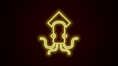 Parlayan neon çizgisi Ahtapot simgesi siyah arkaplanda izole edildi. 4K Video hareketli grafik canlandırması