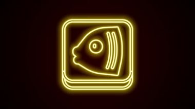 Parlayan neon hattı. Balık kafası simgesi siyah arkaplanda izole edildi. 4K Video hareketli grafik canlandırması