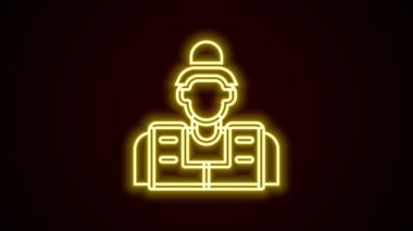 Parlayan neon hattı Fisherman simgesi siyah arkaplanda izole edildi. 4K Video hareketli grafik canlandırması