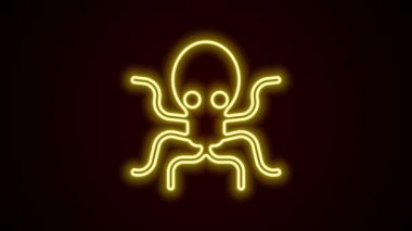 Parlayan neon çizgisi Ahtapot simgesi siyah arkaplanda izole edildi. 4K Video hareketli grafik canlandırması