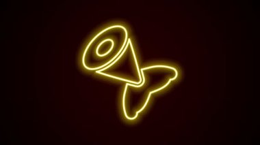 Parlayan neon hattı Balık kuyruğu simgesi siyah arkaplanda izole edildi. 4K Video hareketli grafik canlandırması