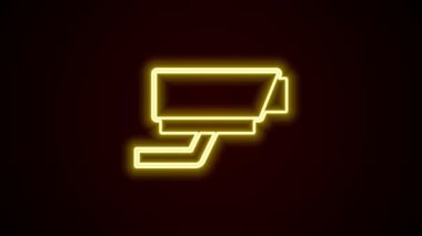 Parlayan neon hat kamera ikonu siyah arkaplanda izole edildi. 4K Video hareketli grafik canlandırması
