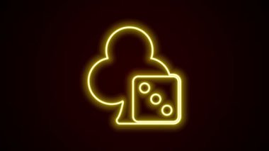 Parlayan neon çizgi oyun zar simgesi siyah arkaplanda izole edildi. Kumarhane kumarı. 4K Video hareketli grafik canlandırması