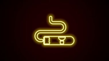 Parlayan neon hattı siyah arkaplanda izole edilmiş bir puro simgesi. 4K Video hareketli grafik canlandırması