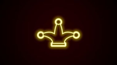Parlayan neon hattı Joker siyah arkaplanda kart simgesi oynuyor. Çanları olan soytarı şapkası. Kumarhane kumarı. 4K Video hareketli grafik canlandırması