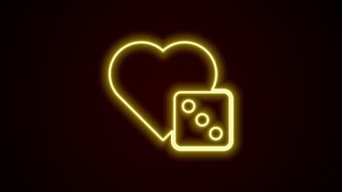 Parlayan neon çizgi oyun zar simgesi siyah arkaplanda izole edildi. Kumarhane kumarı. 4K Video hareketli grafik canlandırması