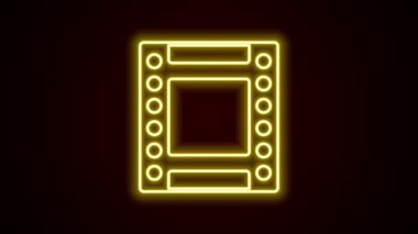 Parlayan neon hattı kamera klasik film rulo kartuş simgesi siyah arkaplanda izole edildi. 35 mm 'lik film kutusu. Film şeridi fotoğrafçı ekipmanı. 4K Video hareketli grafik canlandırması