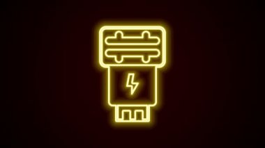 Parlayan neon hattı fotoğraf makinesi flaş ikonu siyah arkaplanda izole edildi. 4K Video hareketli grafik canlandırması