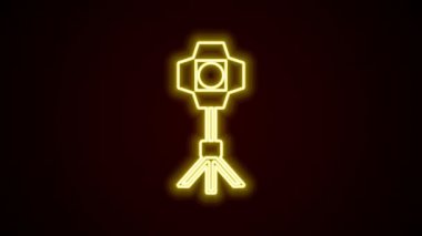 Softbox simgesinde parlayan neon hattı Stüdyo ampulü siyah arkaplanda izole edildi. Gölge yansıma tasarımı. 4K Video hareketli grafik canlandırması