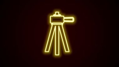 Parlayan neon çizgisi Tripod simgesi siyah arkaplanda izole edildi. 4K Video hareketli grafik canlandırması
